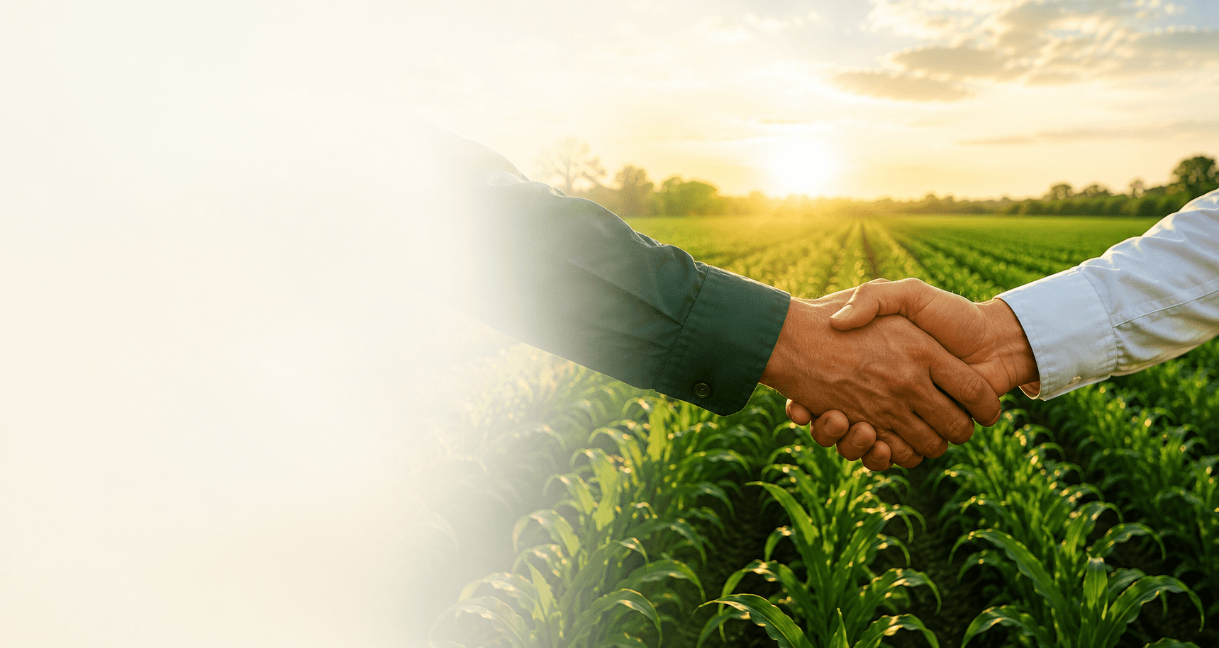 Partnership handshake in an agricultural field